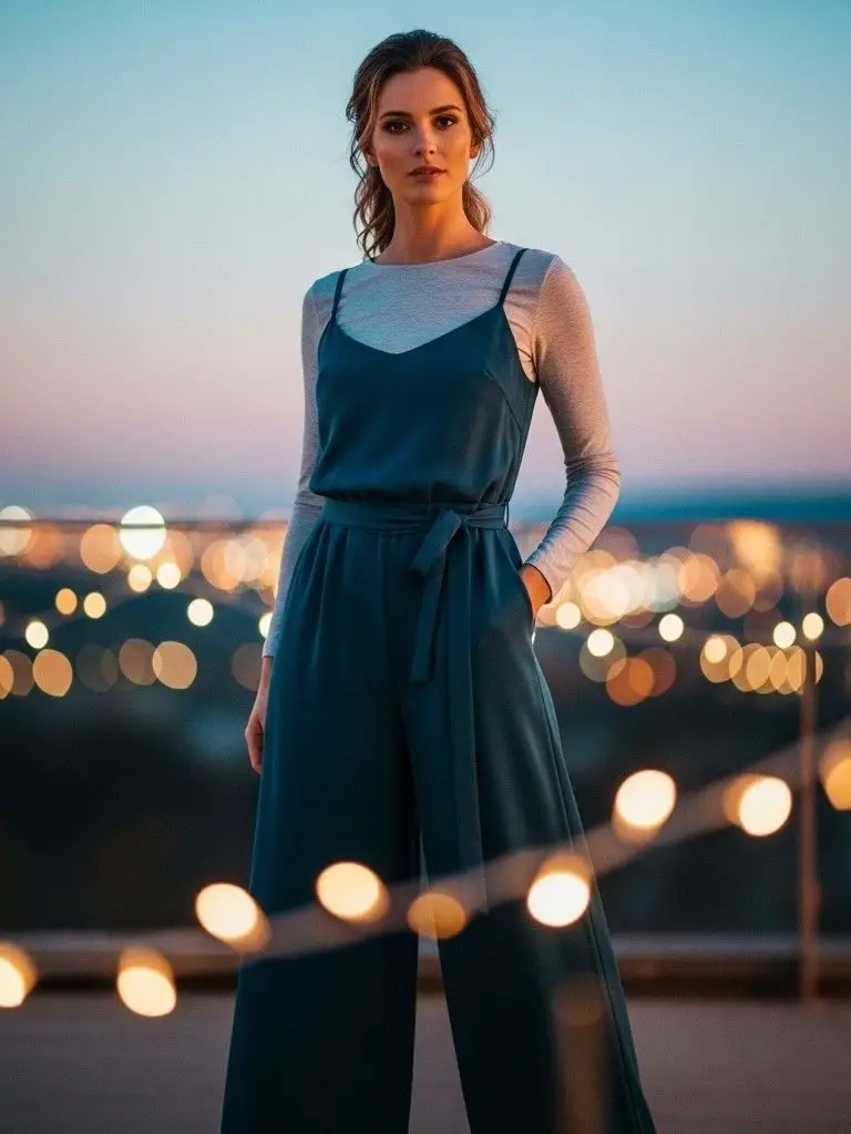 Flowy Jumpsuit With a Long-Sleeve Layer Underneath