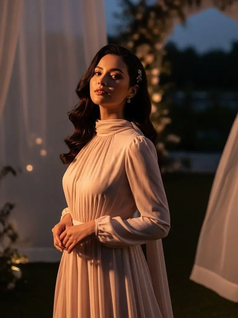 High-Neck Maxi Dress With Minimal Accessories