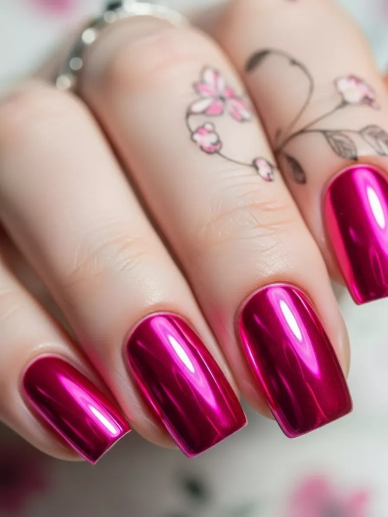Hot Pink Chrome Nails