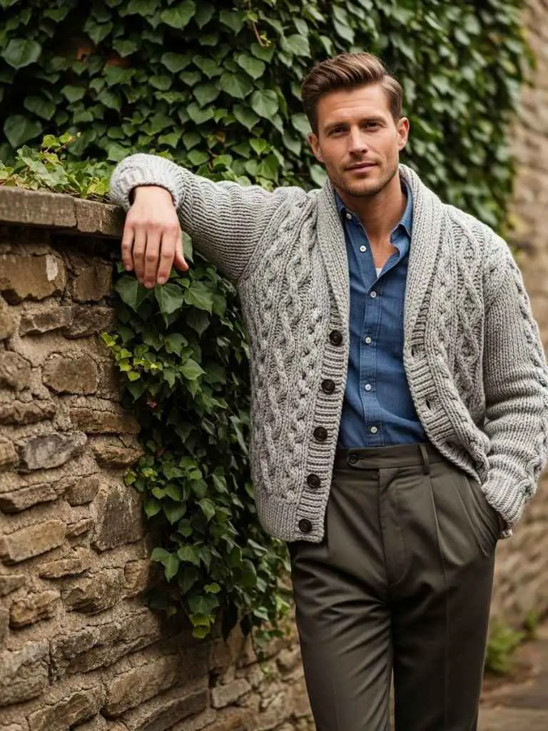 Knit Cardigan and High-Waist Trousers