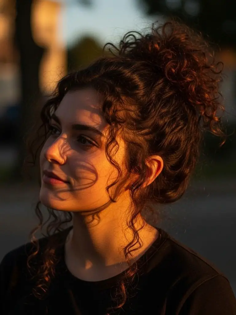 Messy Curly Top Knot