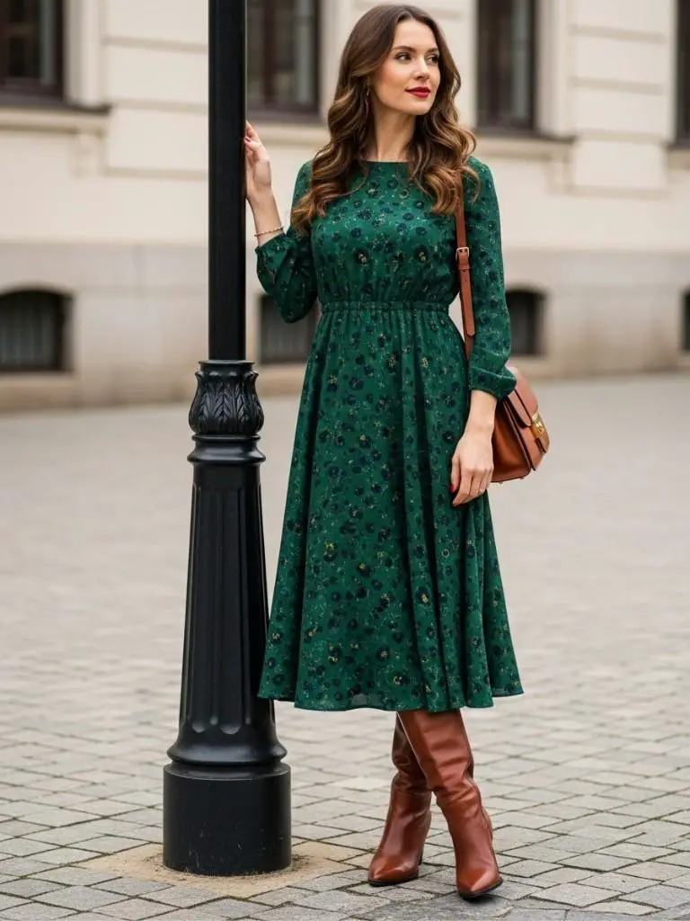 Midi Dress With Long Boots