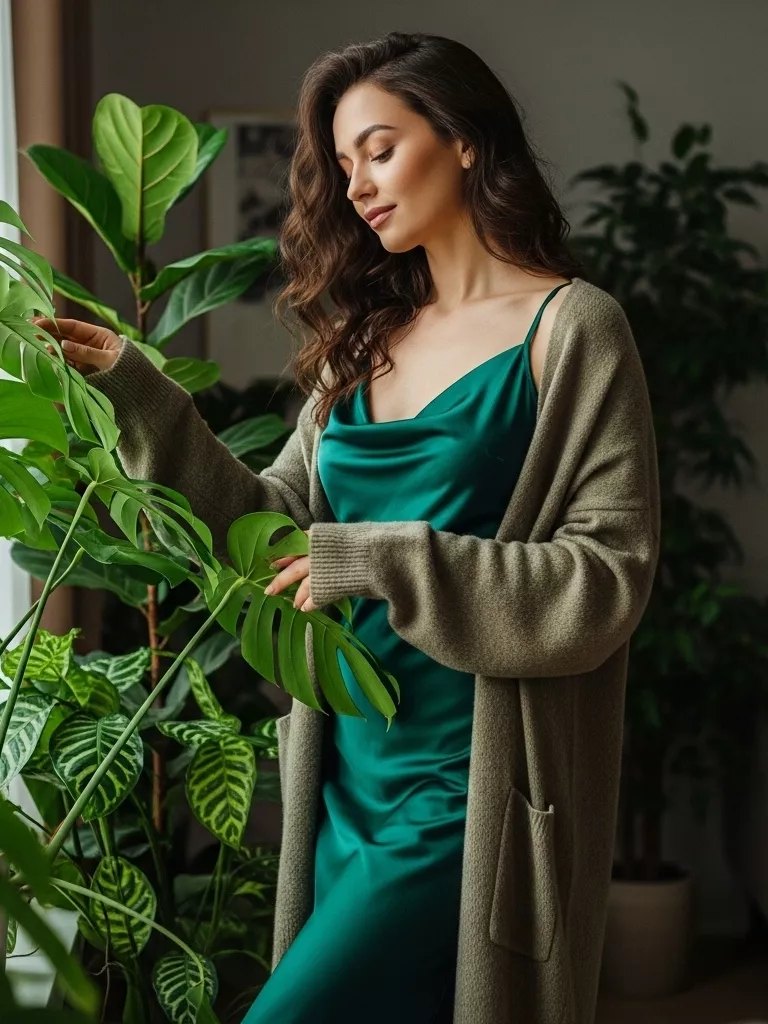 Midi Slip Dress With a Light Cardigan