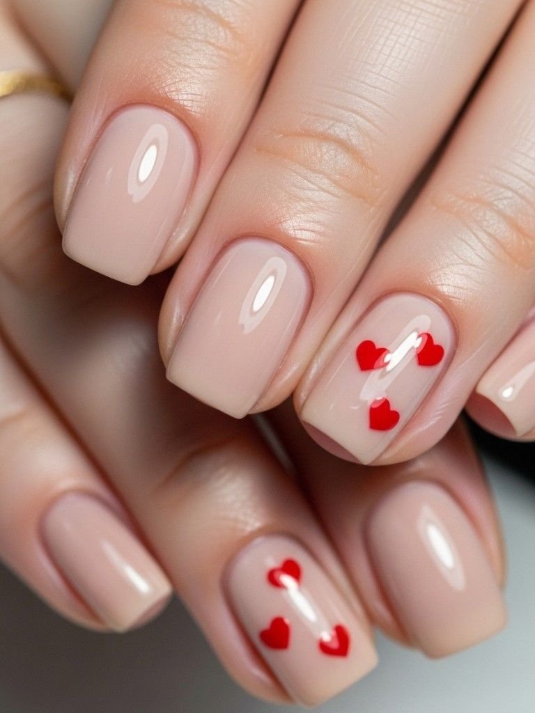 Nude Nails With Heart Stickers