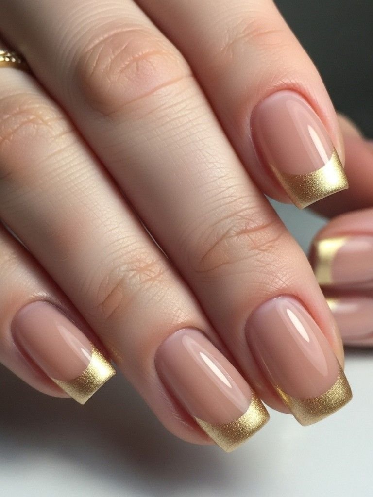 Nude Nails With Soft Gold Tips