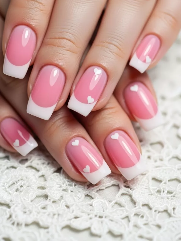 Pink French Tips With Mini Hearts