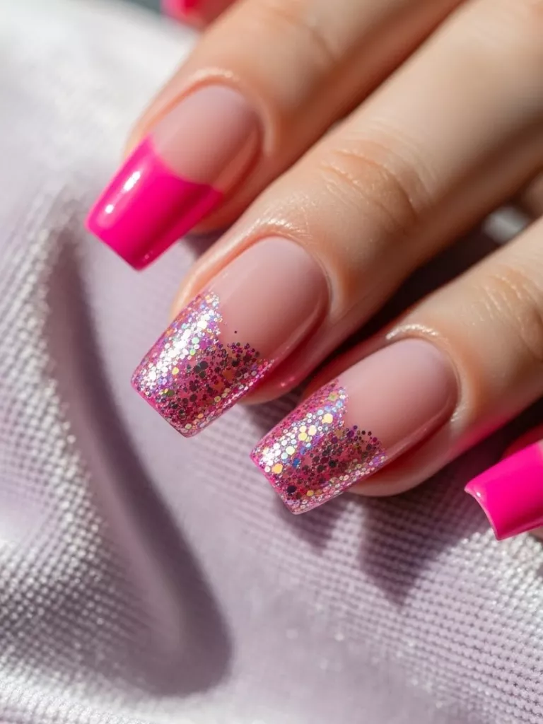 Pink Glitter Heart Tips