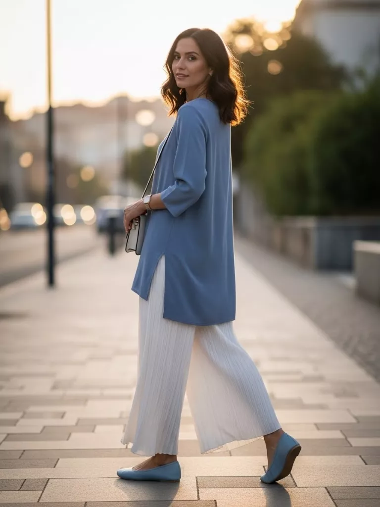  Pleated Palazzo Pants with Tunic Top