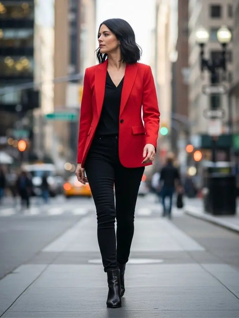 Red Blazer with Black Jeans