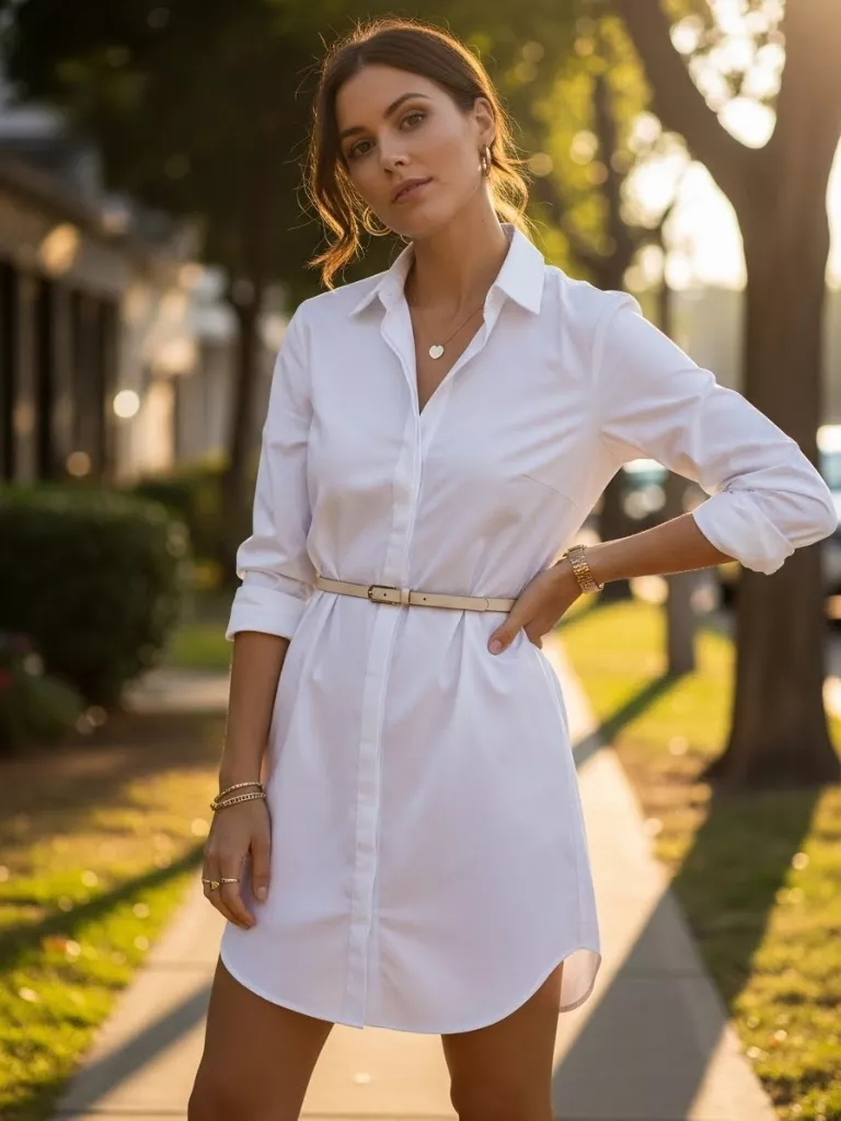 Shirt Dress with Belted Waist