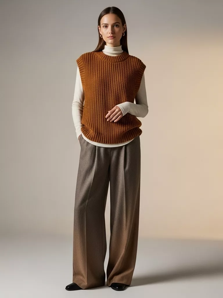 Sweater Vest With Wide-Leg Pants