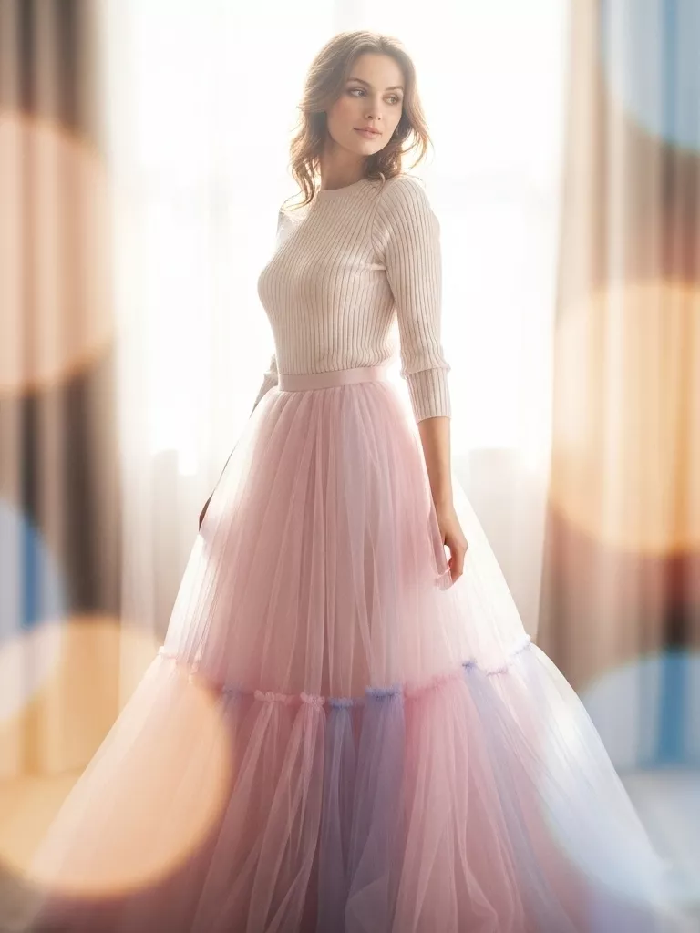 Tulle Skirt With a Fitted Knit Top