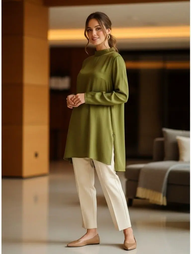 Tunic Top With Straight-Leg Trousers