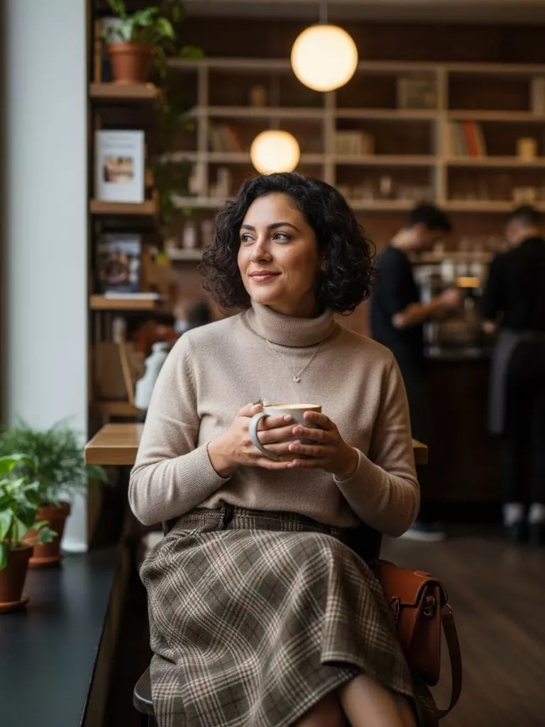 Turtleneck Sweater with Midi Skirt