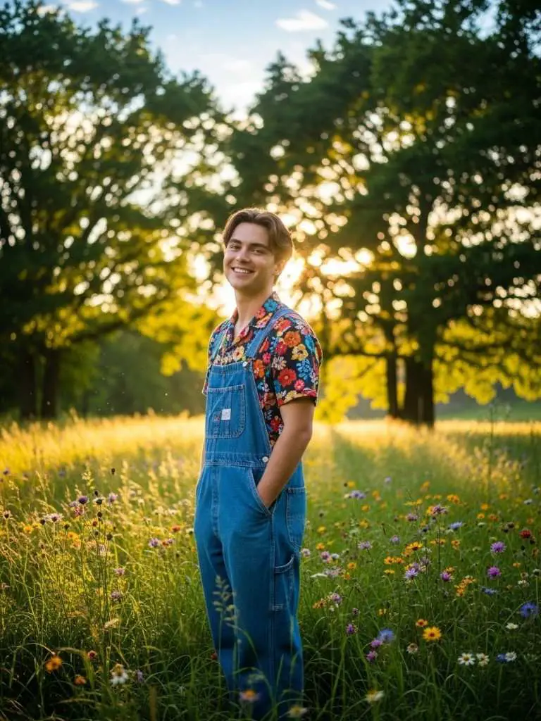 Vintage Overalls and Floral Shirt