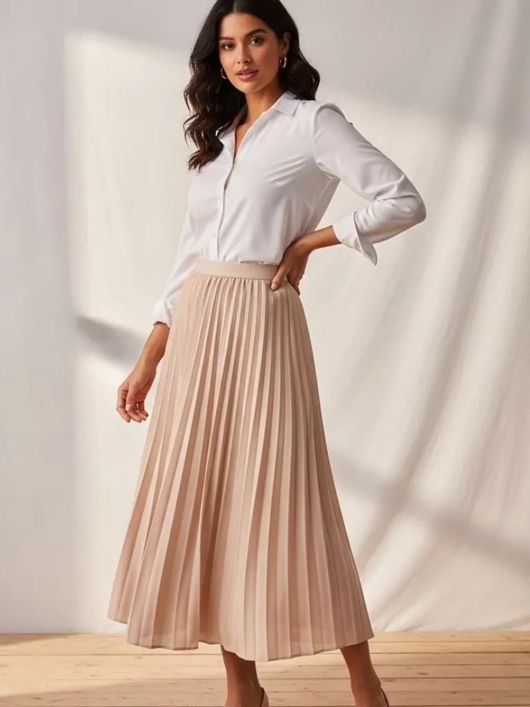 White Blouse & Pleated Skirt