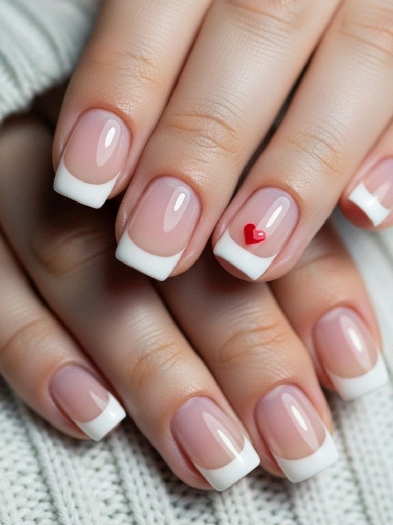 White French Tips With a Mini Heart