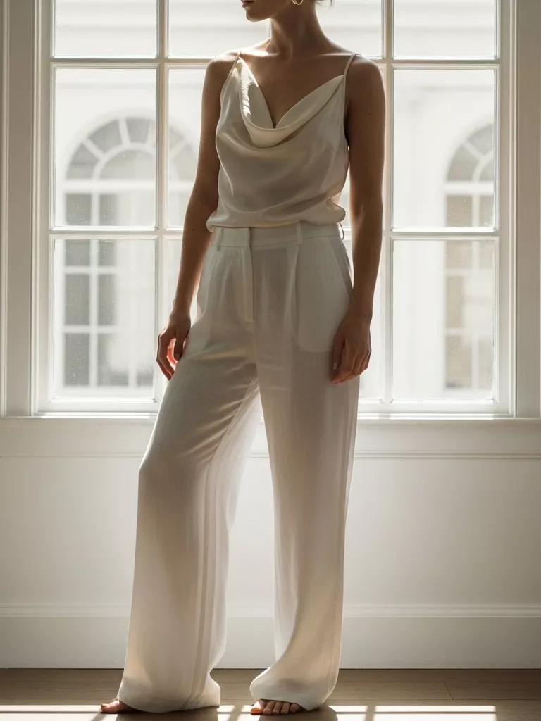 White Linen Pants With a Satin Top