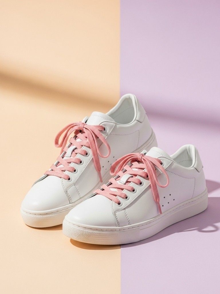 White Sneakers with Pink Laces