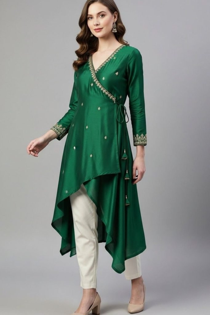 Angrakha Style Kurta with Cigarette Pants