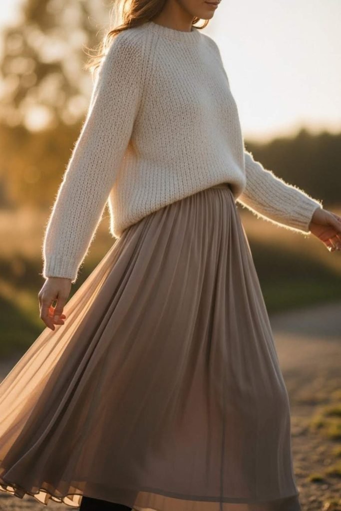 Basic Knit Sweater With Midi Skirt