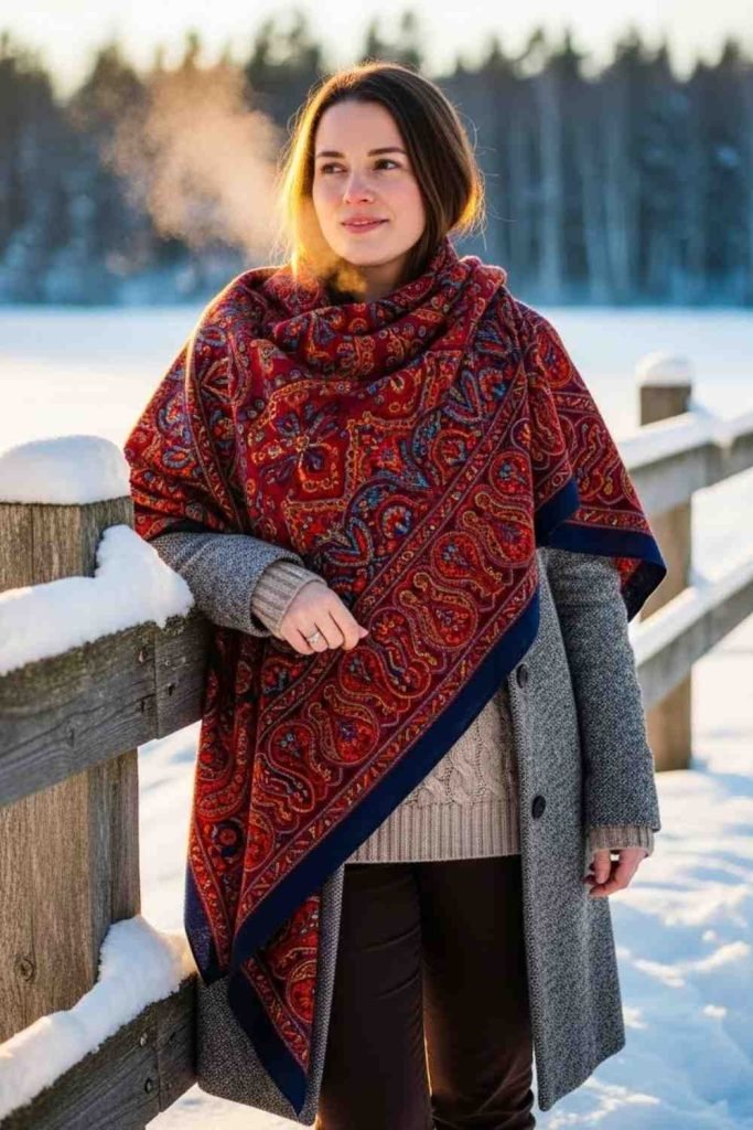 Bright Shawl to Add Color to Neutral Winter Wear