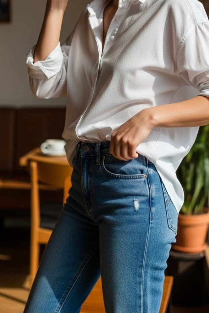 Button-Down Shirt With Blue Jeans
