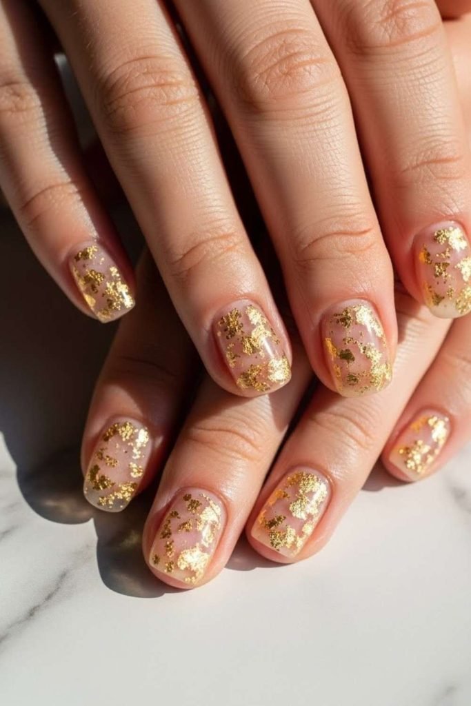 Clear Nails With Gold Flakes