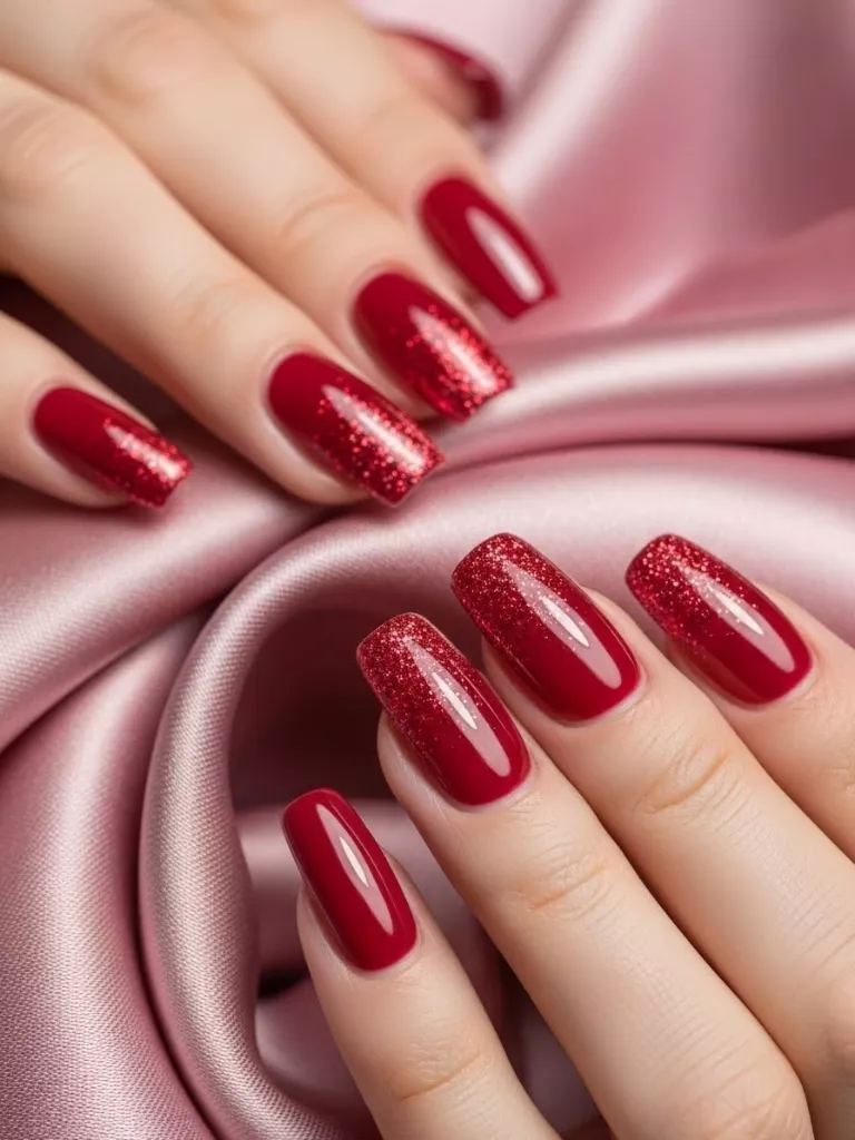 Deep Red with Subtle Glitter Fade