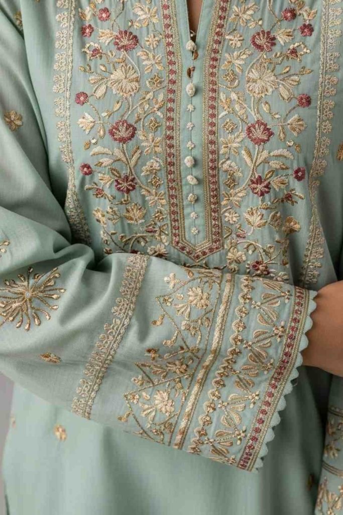 Embroidered Kameez with Tapered Shalwar