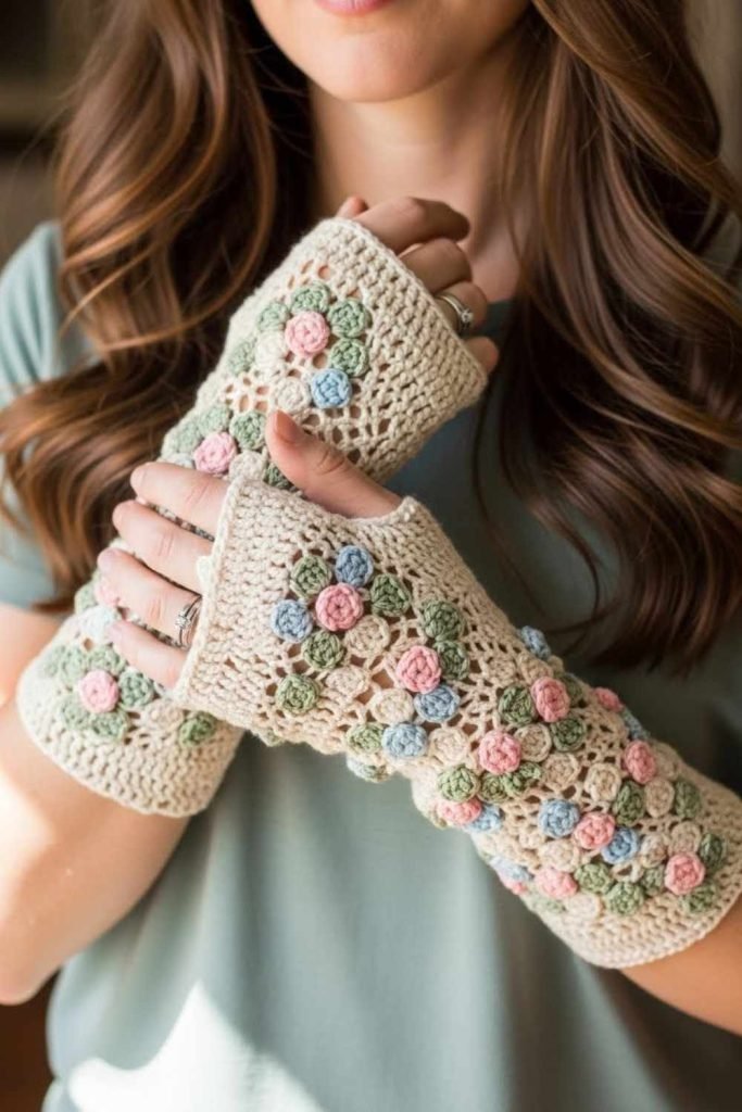 Floral Line Stitch Gloves