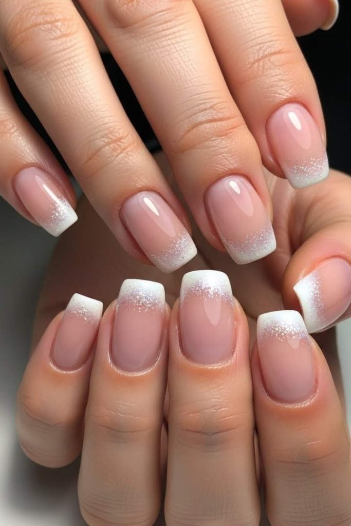 French Nails with Soft Glitter Tips