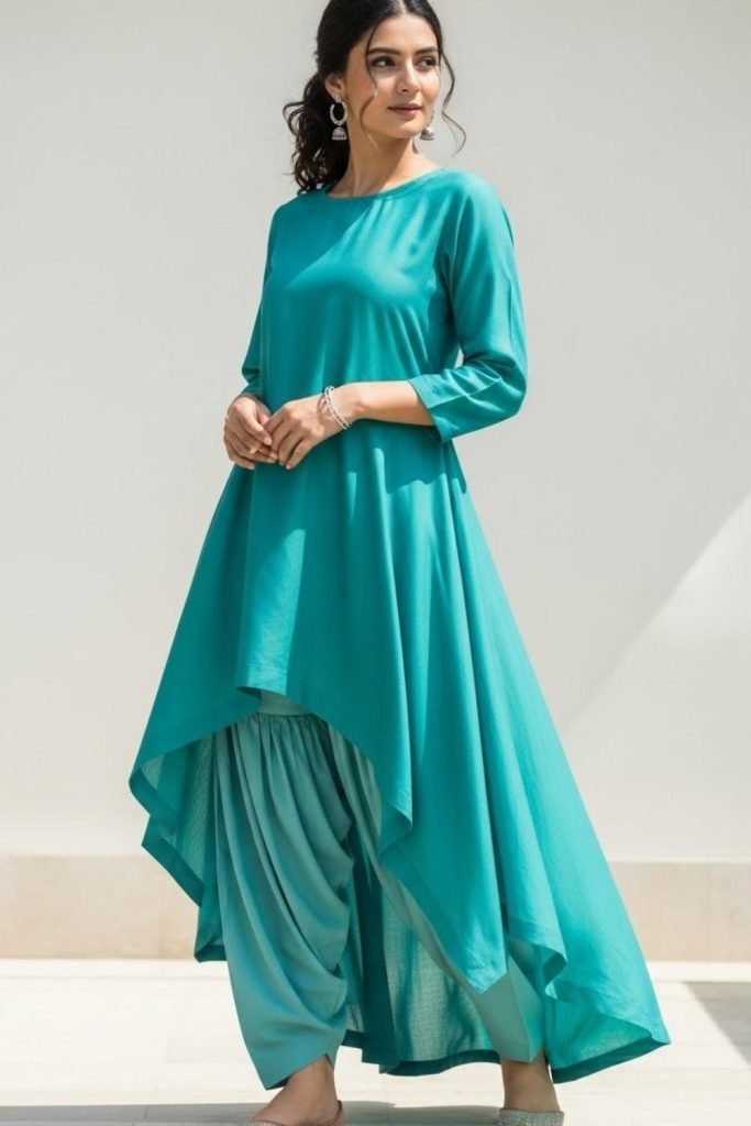 High-Low Kurta with Simple Shalwar