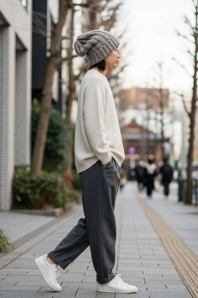 Knit Hats with Simple Outfits