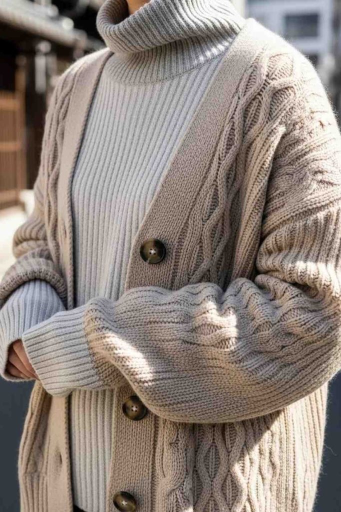 Layered Knitwear with Soft Textures