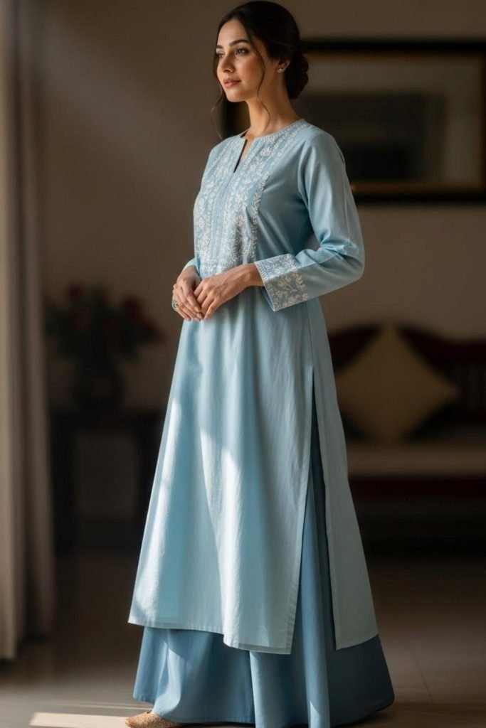 Long Kurta with Wide-Leg Shalwar