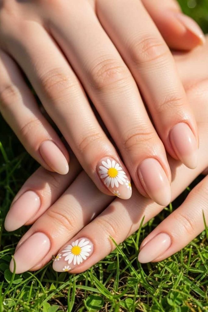 Minimal Daisy Accent Nails