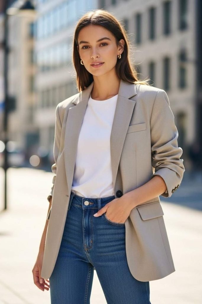  Neutral Blazer Over a Simple Outfit