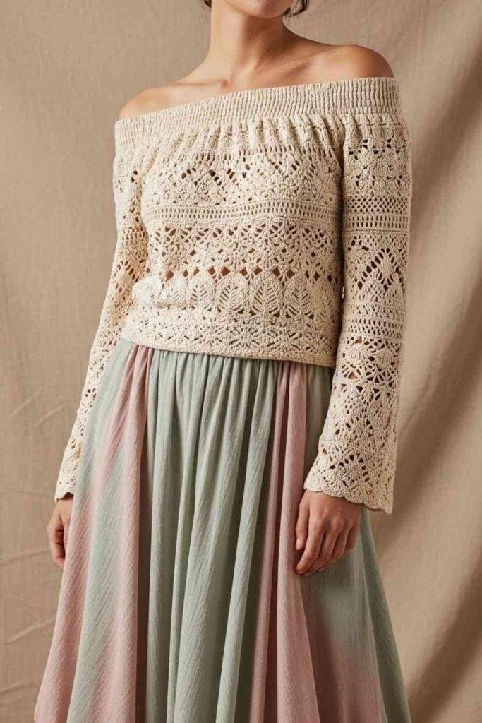 Off-Shoulder Crochet Top With Maxi Skirt