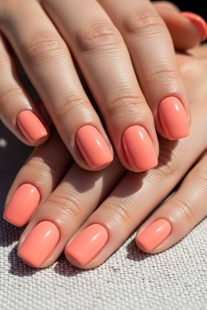 Peach Solid Color Summer Nails