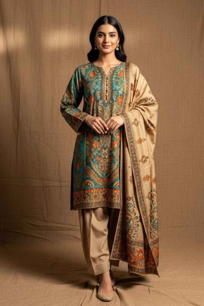 Printed Kameez with Neutral Shalwar