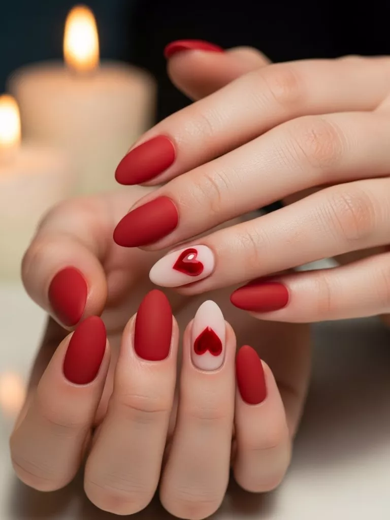 Red Matte with Glossy Hearts
