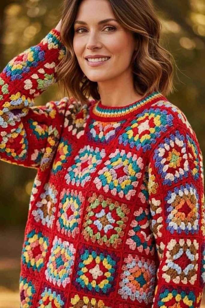 Retro Granny Square Sweater