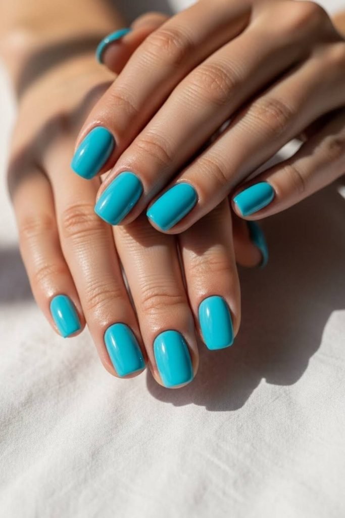 Sky Blue Glossy Summer Nails
