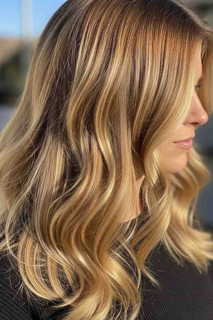 Soft Blonde Highlights on Wavy Hair