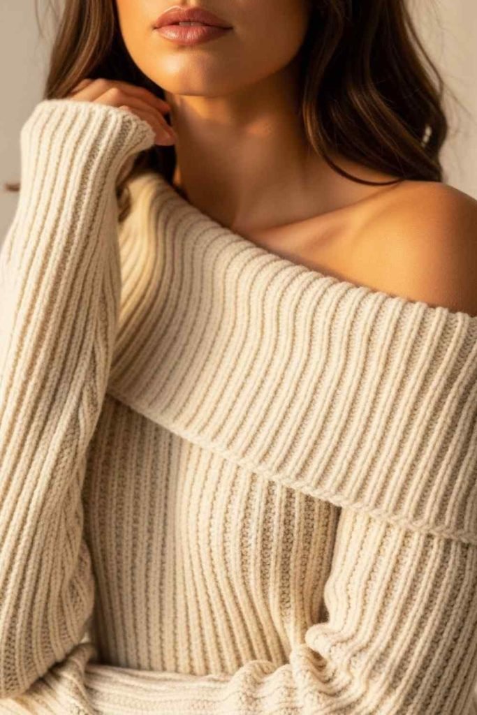 Soft Ribbed Off-Shoulder Sweater