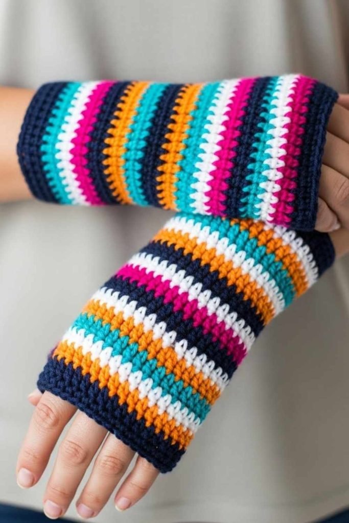 Striped Color-Block Mitts