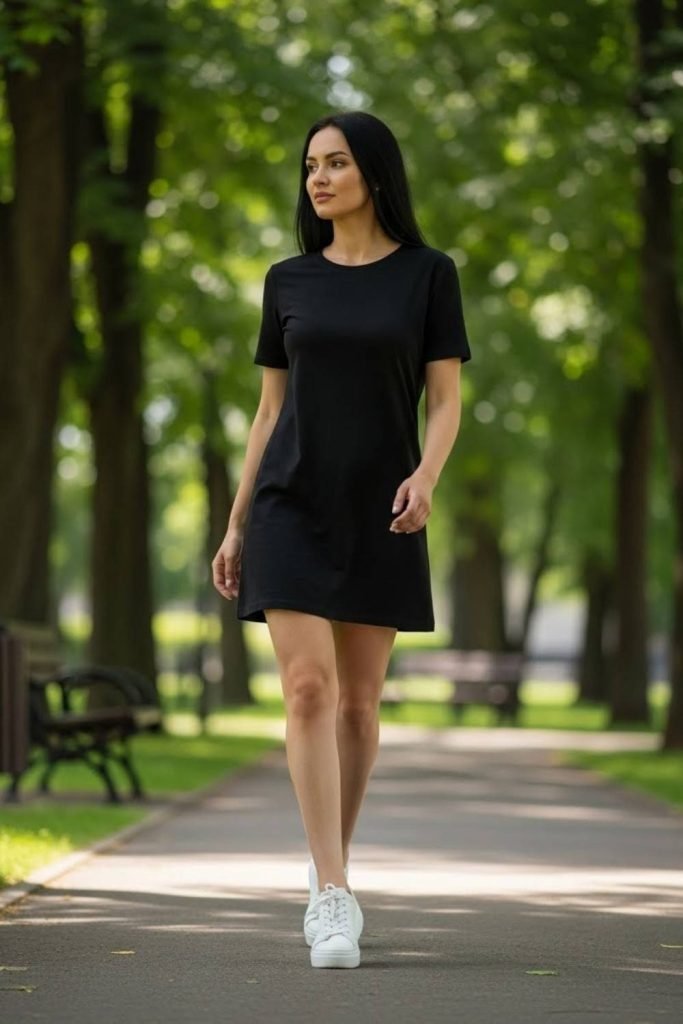 T-Shirt Dress With Sneakers