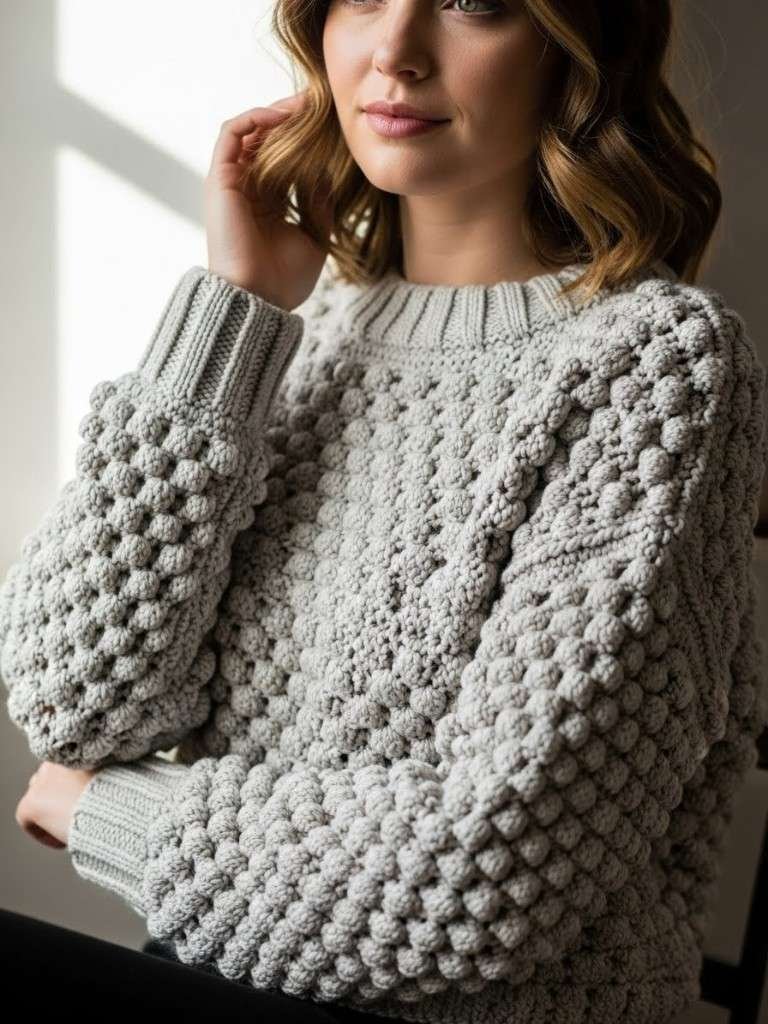 Textured Bobble Stitch Sweater