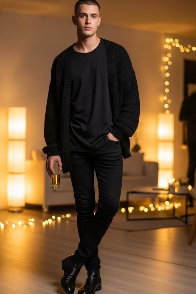 All-Black Casual Look with Texture
